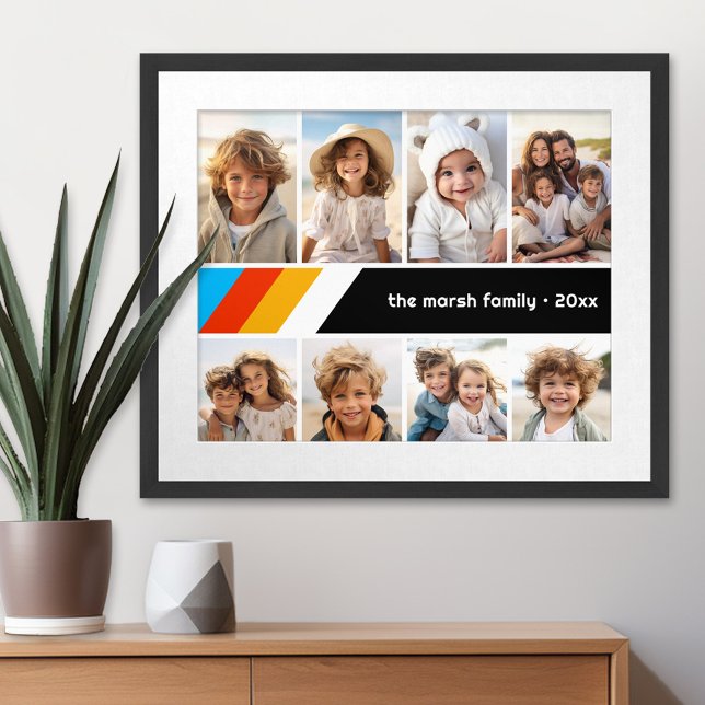 Cyan Retro Stripe - 8 Photo Collage Poster (Photo Collage Wall Art - personalize your own design)