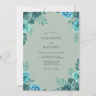 Cyan Sage Petal Wedding Invitation
