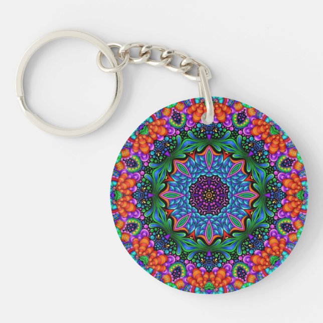 Cyan & Sapphire Kaleidoscope Mandala Keychain (Front)
