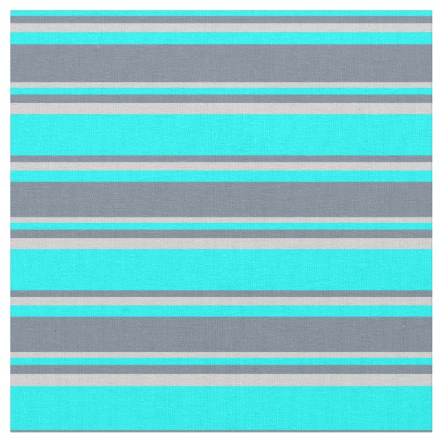 Cyan, Slate Grey, and Light Grey Lined Pattern Fabric (Close Up)