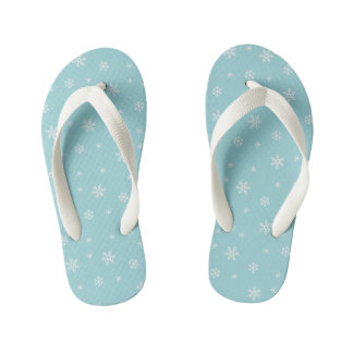 Cyan Snowflake Pattern Holiday Kid's Thongs