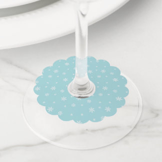 Cyan Snowflake Pattern Holiday Wine Glass Tag