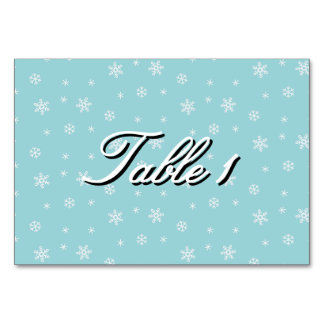 Cyan Snowflake Pattern Personalised Holiday Table Number