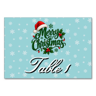 Cyan Snowflake Pattern Personalised Holiday Table Number