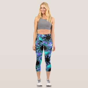 Cyan Tentacle Fractal Capri Leggings