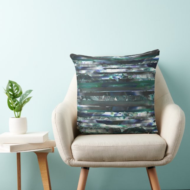 Cyan torn stripes of smeared and grainy textures cushion (Chair)
