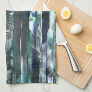 Cyan torn stripes of smeared and grainy textures tea towel