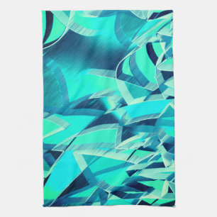 Cyan tracks with drizzles on aquamarine background tea towel