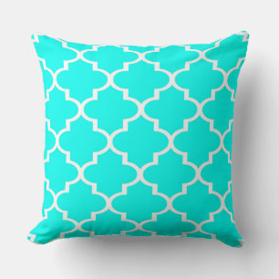 Cyan White Quatrefoil Lattice Pillow