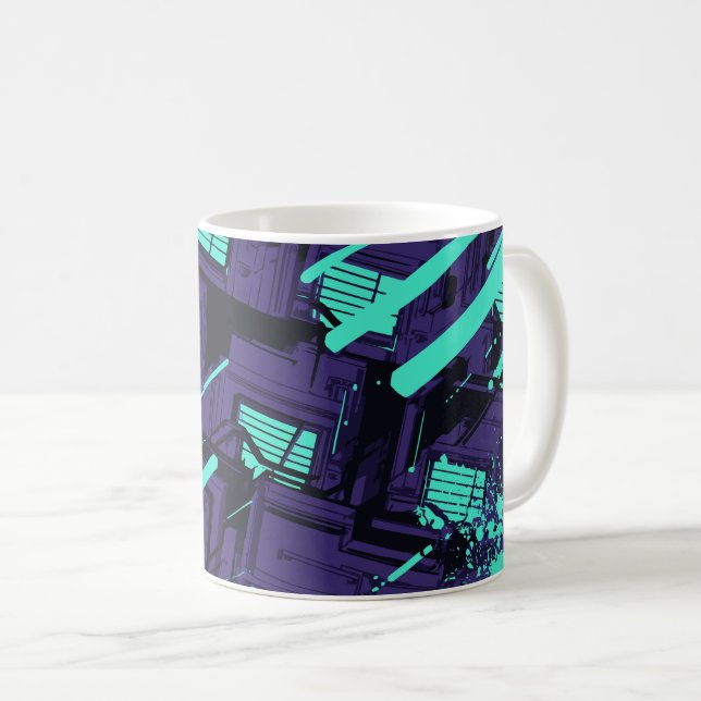 cyan windows Across a Digital Grid Coffee Mug (Front Right)