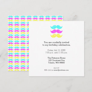 Cyan Yellow Magenta Moustaches (letterpress style) Invitation