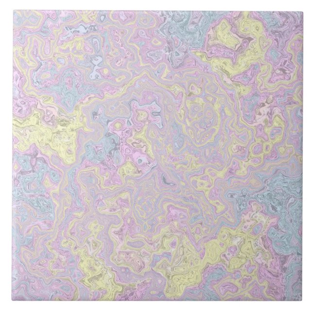 Cyan, Yellow, Magenta Swirl Ceramic Tile (Front)