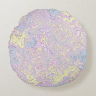 Cyan, Yellow, Magenta Swirl Round Cushion