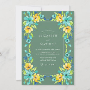 Cyan Yellow Wildflower Wedding Invitation
