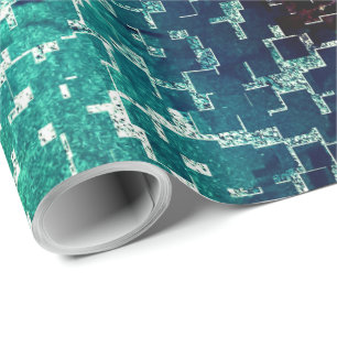 Cyanish blue mosaic style on grainy hammered glass wrapping paper