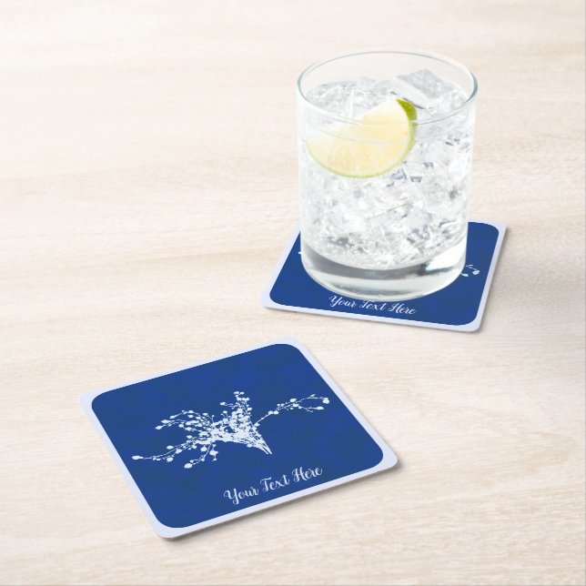 Cyano Print Berries Square Paper Coaster (Insitu)