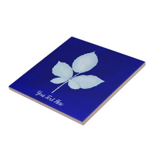 Cyano Print Bramble Leaves Ceramic Tile