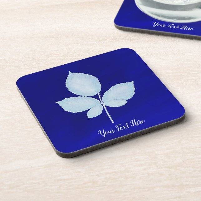 Cyano Print Bramble Leaves Coaster (Left Side)