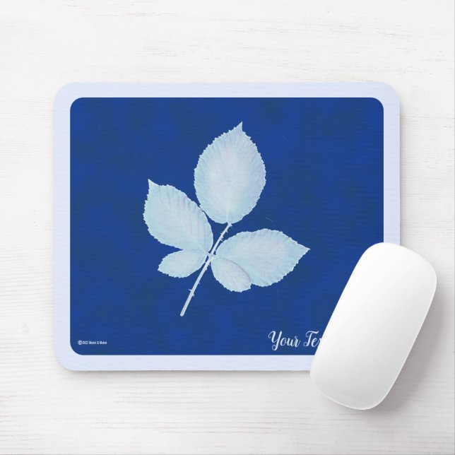 Cyano Print Bramble Leaves Mouse Pad (With Mouse)