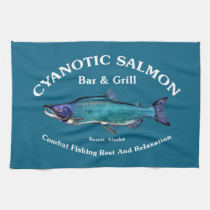 Cyanotic Salmon Bar & Grill Tea Towel