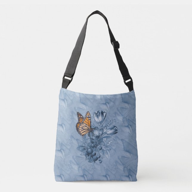 Cyanotype colour Butterflies & flowers Crossbody Bag (Front)