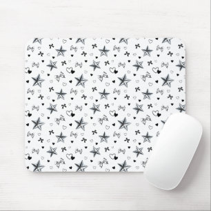 Cyber Balletcore Silver Star Ribbon Pattern White Mouse Pad