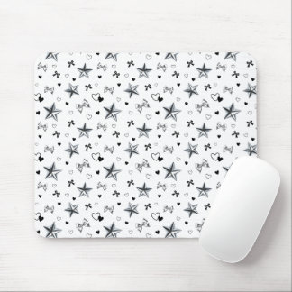 Cyber Balletcore Silver Star Ribbon Pattern White Mouse Pad