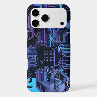 Cyber Blue PCB Circuit Board Trace Pattern Art