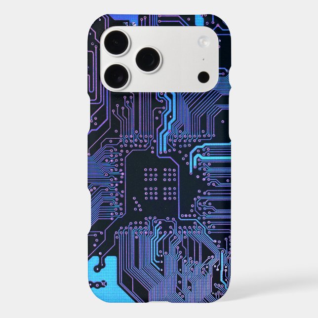 Cyber Blue PCB Circuit Board Trace Pattern Art (Back)