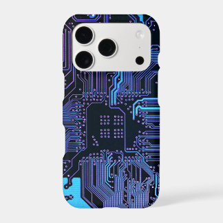 Cyber Blue PCB Circuit Board Trace Pattern Art