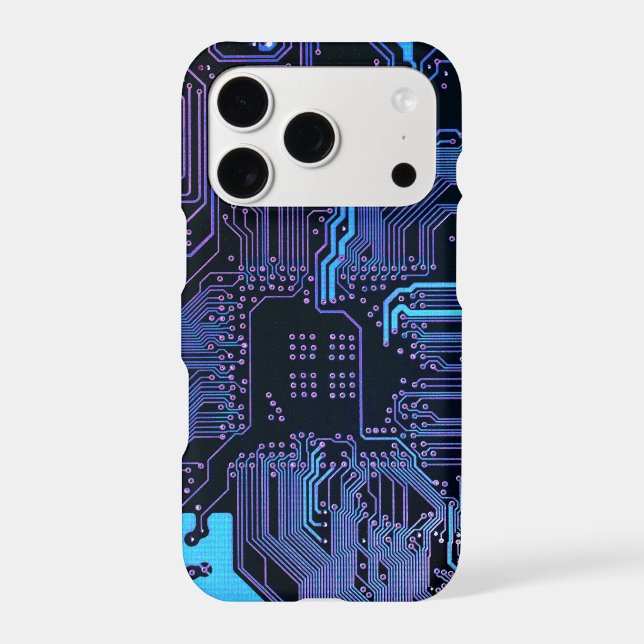 Cyber Blue PCB Circuit Board Trace Pattern Art (Back)