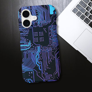 Cyber Blue PCB Circuit Board Trace Pattern Art