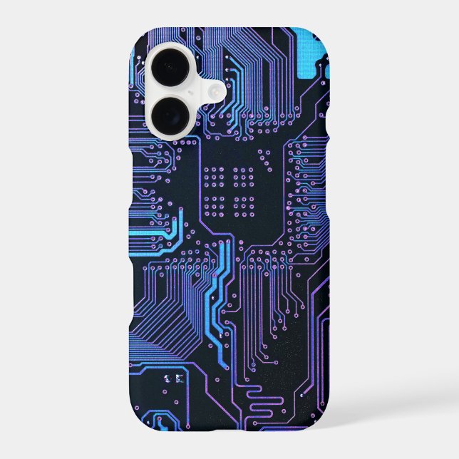 Cyber Blue PCB Circuit Board Trace Pattern Art (Back)
