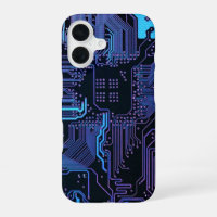 Cyber Blue PCB Circuit Board Trace Pattern Art