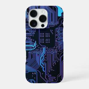 Cyber Blue PCB Circuit Board Trace Pattern Art iPhone 16 Pro Case