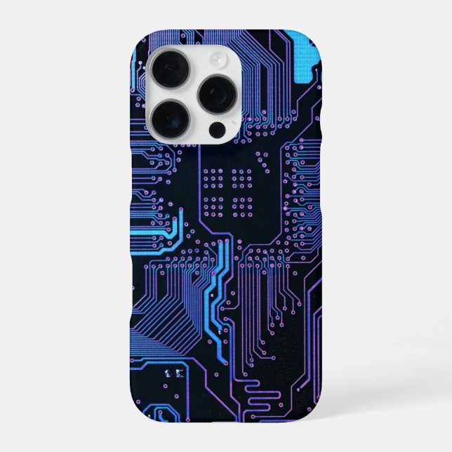 Cyber Blue PCB Circuit Board Trace Pattern Art iPhone Case (Back)
