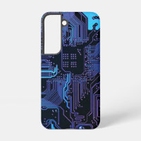 Cyber Blue PCB Circuit Board Trace Pattern Art