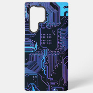 Cyber Blue PCB Circuit Board Trace Pattern Art Samsung Galaxy Case