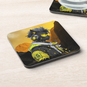 Cyber Cat   Futuristic Neon Hacker Cat Cyberpunk  Coaster