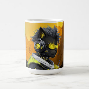 Cyber Cat Futuristic Neon Hacker Cat Cyberpunk Coffee Mug