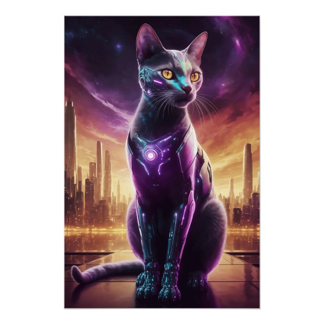 Cyber Cat Poster – Futuristic Sci-Fi Feline Wall  (Front)
