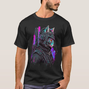 Cyber Cat Punk Synthwave Vaporwave Futuristic Awes T-Shirt