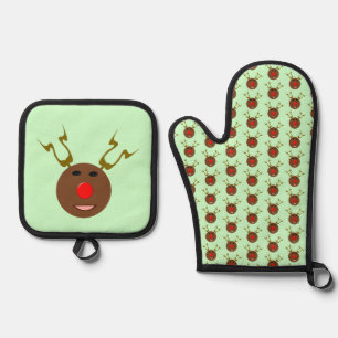 Cyber Christmas Reindeer Oven Mitt & Pot Holder Set