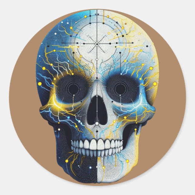Cyber Circuit Skull Classic Round Sticker (Front)