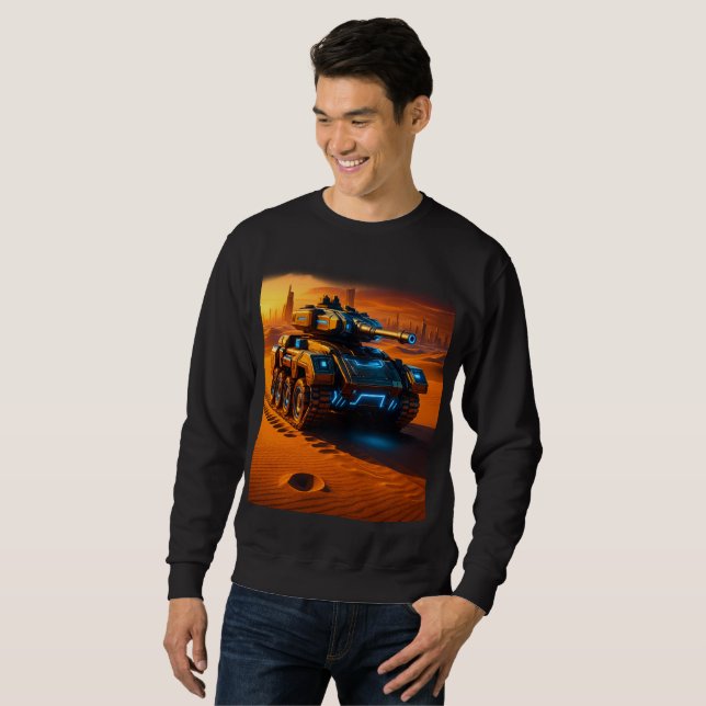 Cyber Desert Tank – Black Sci-Fi Glow Sweatshirt (Front Full)