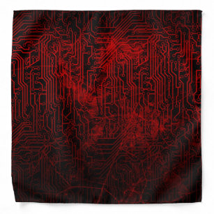 Cyber Doomsday Dark Gothic Red Circuit Board Bandana
