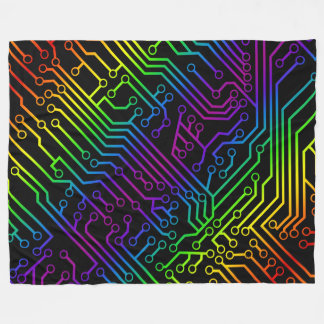 Cyber Electric Rainbow Circuit Board Pattern Fleece Blanket