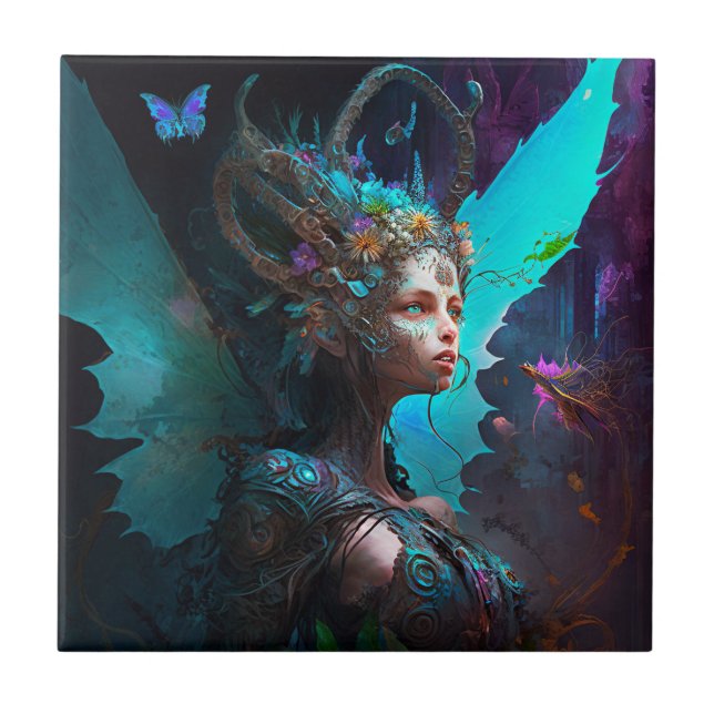 Cyber Fairy Fantasy Art Ceramic Tile (Front)