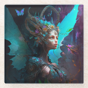 Cyber Fairy Fantasy Art Glass Coaster