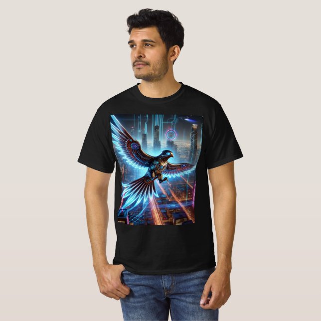 Cyber Falcon Neon Flight T-Shirt Design. (Front Full)